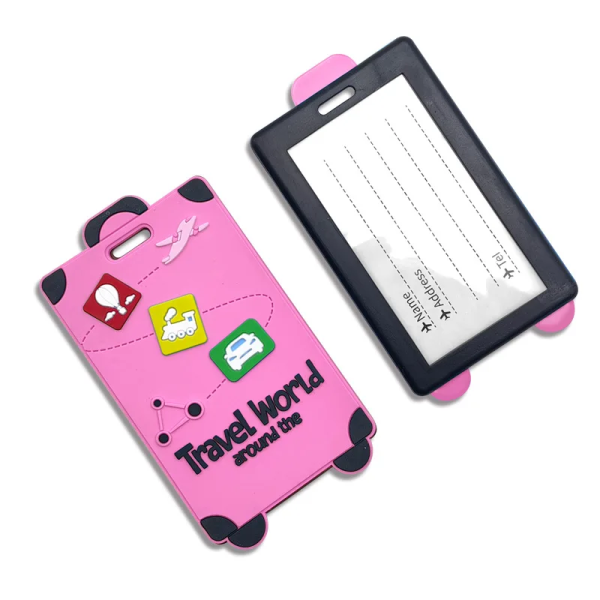 Soft Rubber Luggage Tag Embossed Pink